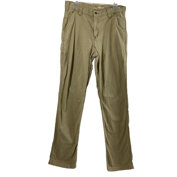 Carhartt Pants Mens 33 x 34.5 Relaxed Fit Khaki Canvas Utility‎ Work Casual - Picture 1 of 11